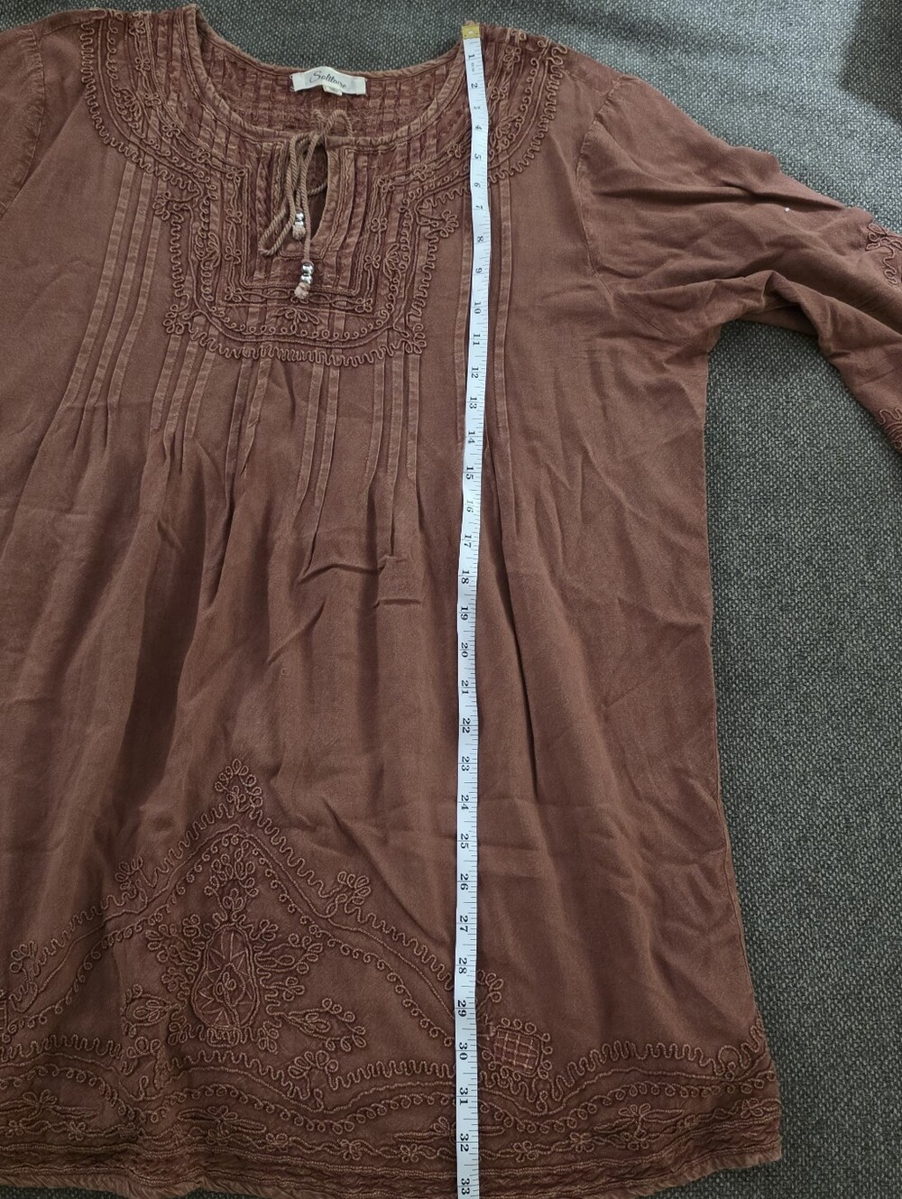 Solitaire Rust Embroidered Peasant Midi Dress/Tunic size 1X - Picture 10 of 11